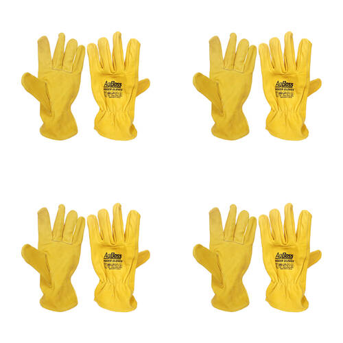 4PK AgBoss Rigger Superior Grade Leather Work Gloves Yellow Large