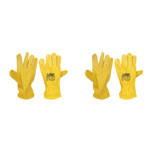 2PK AgBoss Rigger Superior Grade Leather Work Gloves Yellow Medium