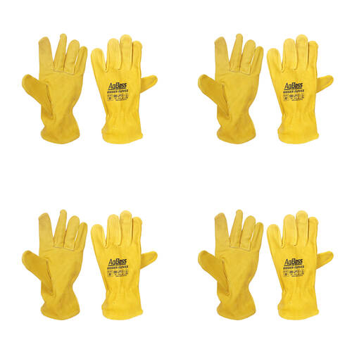 4PK AgBoss Rigger Superior Grade Leather Work Gloves Yellow Medium