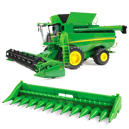 John Deere 1:16 Big Farm S690 Toy Combine Harvester w/Corn/Grain Heads 3+