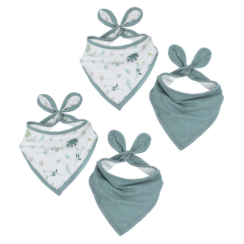 4pc Living Textiles Organic Muslin Bandana Bibs Banana Leaf/Teal