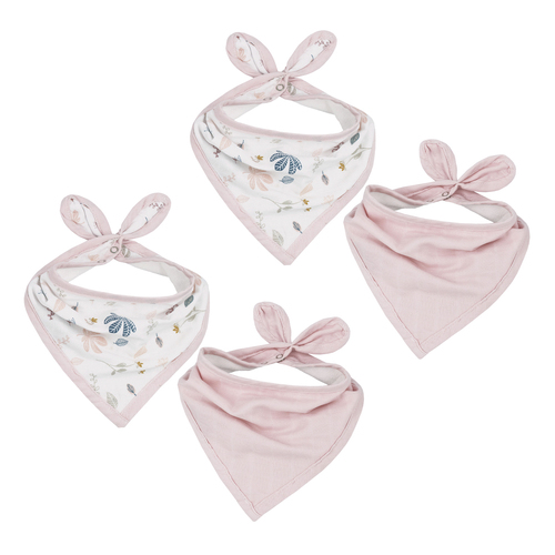 4pc Living Textiles Organic Muslin Bandana Bibs Botanical/Blush