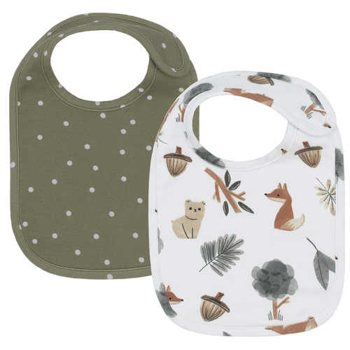 2pc Living Textiles Bibs Forest Retreat/Olive Dots