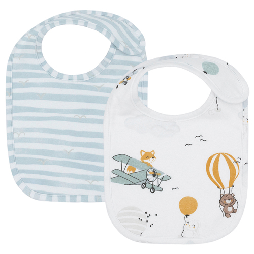 2pc Living Textiles Newborn/Infant/Baby Bibs Up Up & Away/Stripes