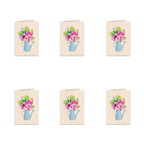 6PK Cozywood Wooden Greeting Card 11x16cm - Watering Can