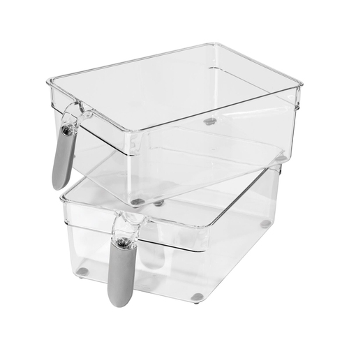 2pc Oggi Cabinet Storage Bins Food Container w/ Grip Handles Large - Clear