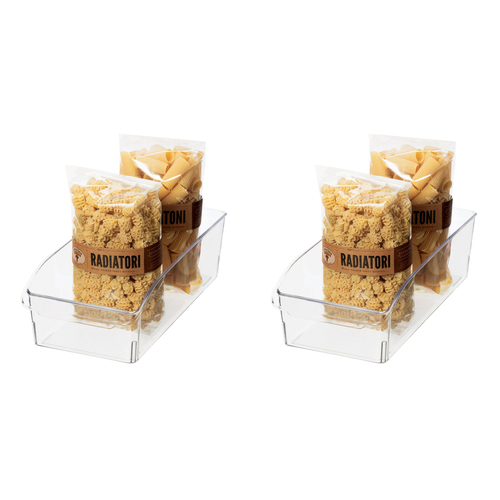 2PK Oggi 30x14cm Fridge Pantry Storage Bin w/ Finger Grip Handle - Clear