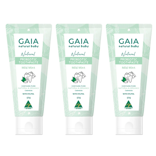 3PK Gaia Natural Baby Mild Mint Probiotic Toothpaste 50g 6m+