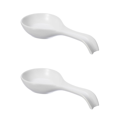 2PK Oggi 21.5cm Ceramic Spoon Rest w/ Long Handle Cooking Utensil - White