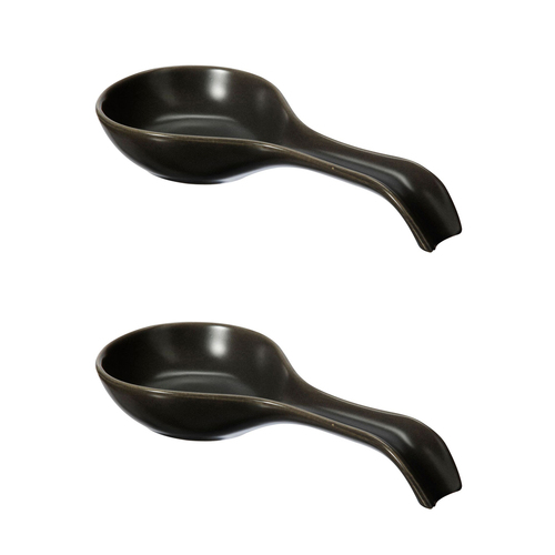 2PK Oggi 21.5cm Ceramic Spoon Rest w/ Long Handle Cooking Utensil - Black