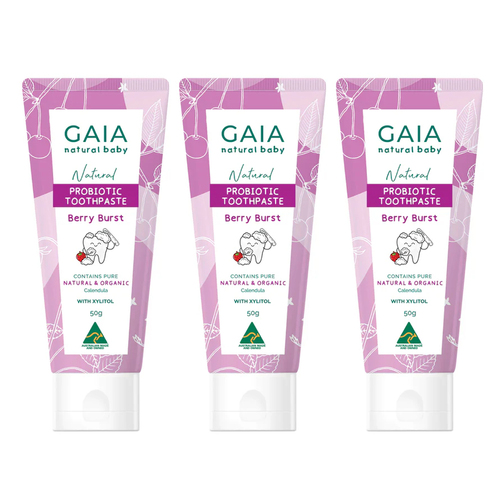 3PK Gaia Natural Baby Fruit Smoothie Probiotic Toothpaste 50g 6m+