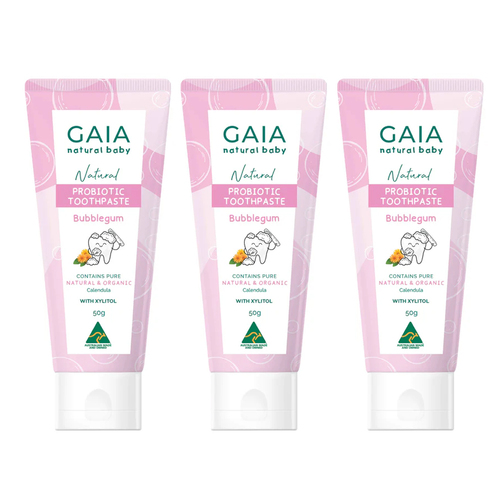 3PK Gaia Natural Baby Bubblegum Probiotic Toothpaste 50g 6m+