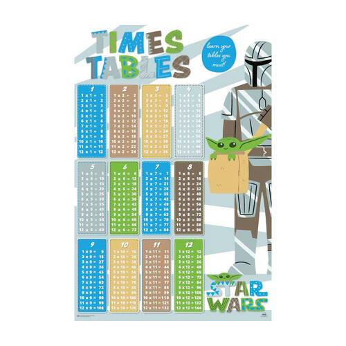 Star Wars The Mandalorian Times Tables Poster 91.5x61cm Room Decor