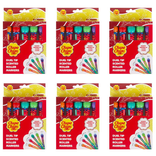 6PK Chupa Chups Dual Tip Candy Scented Roller Markers Kids Pens
