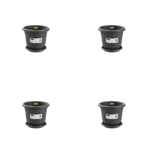 4PK Boxsweden Classic Plastic Planter Pot 29cm w/ Saucer 29x29x24cm Assorted