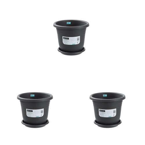 3PK Boxsweden Plastic Planter Pot 33cm w/ Saucer 33.5x33.5x28.5cm Assorted