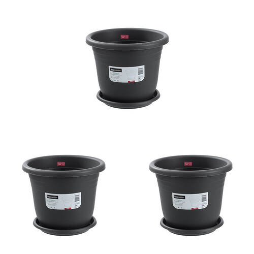 3PK Boxsweden Classic Plastic Planter Pot 39cm w/ Saucer 39x39x32.5cm Assorted