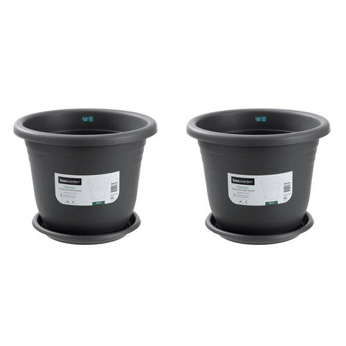 2PK Boxsweden Classic Plastic Planter Pot 46cm w/ Saucer Assorted 46x46x37cm
