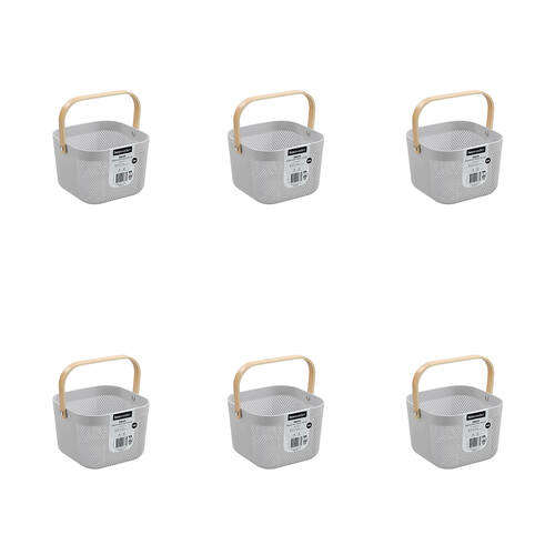 6PK Boxsweden Mesh Plastic Basket Wood Handle Small 20x20x15cm Assorted