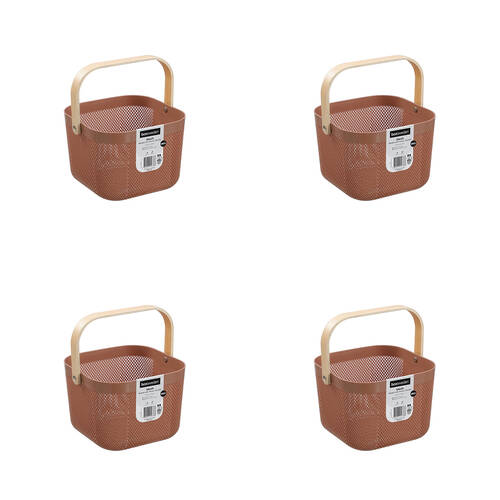 4PK Boxsweden Mesh Plastic Basket Wood Handle Medium 24.5x24.5x18cm Assorted