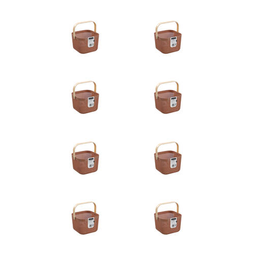 8PK Boxsweden Mesh Plastic Basket Wood Handle Medium 24.5x24.5x18cm Assorted