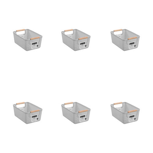 6PK Boxsweden Mesh Plastic Basket Wood Handle Small 26.5x18x12cm Assorted