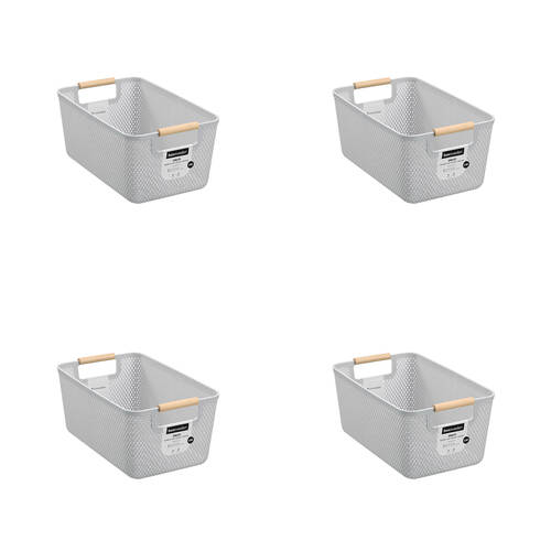4PK Boxsweden Mesh Plastic Basket Wood Handle Large 35x22x16cm Assorted