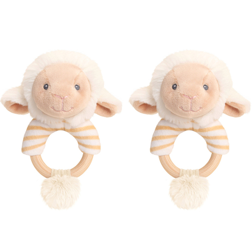 2PK Keeleco Baby Lamb RingRattle Plush Toy 14cm - Beige 3+