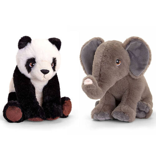 2pc Keel Toys 25cm Elephant & Panda Plush Toy