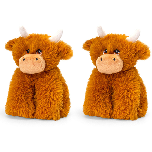2PK Keeleco Highland Cow Soft Animal Plush Kids Toy 25cm - Brown 3+