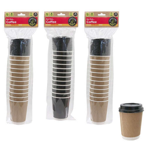 3x 12PK Lemon & Lime 280ml Ripple Wall Coffee Cups w/ Lids Assorted