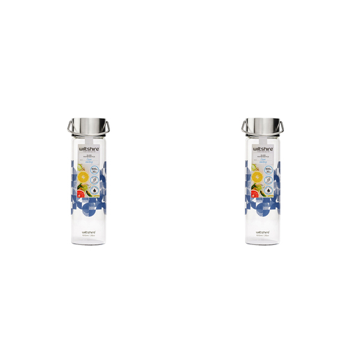 2PK Wiltshire Reusable Glass Drinking Water Bottle Denim 600ml
