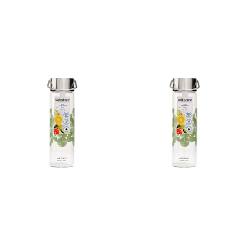 2PK Wiltshire Reusable Glass Drinking Water Bottle Sage 600ml