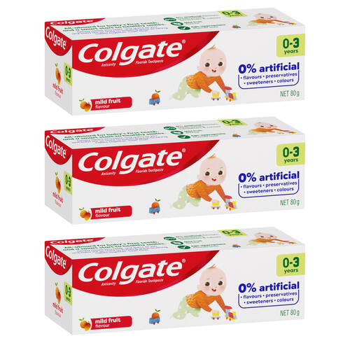 3PK Colgate 80g Anticavity Fluoride Kids 0-3 Years Toothpaste -Mild Fruit