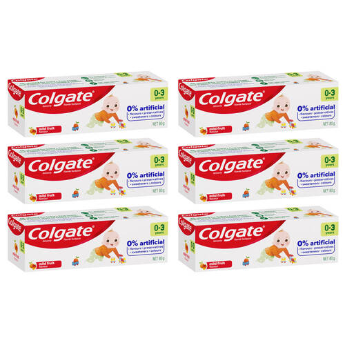 6PK Colgate 80g Anticavity Fluoride Kids 0-3 Years Toothpaste -Mild Fruit