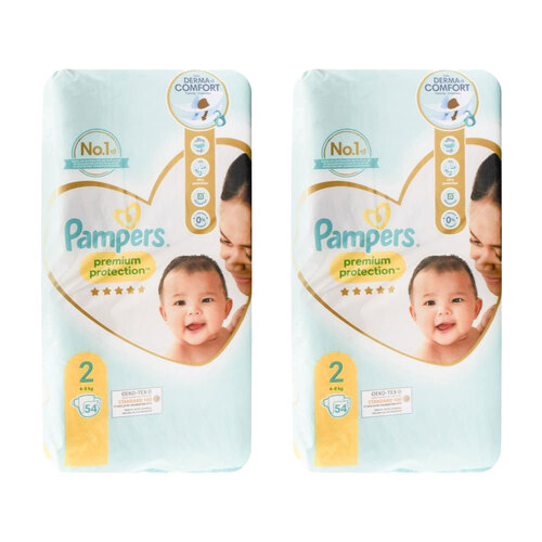 2x 54pc Pampers Nappies Premium Protection Size 2 4-8kg
