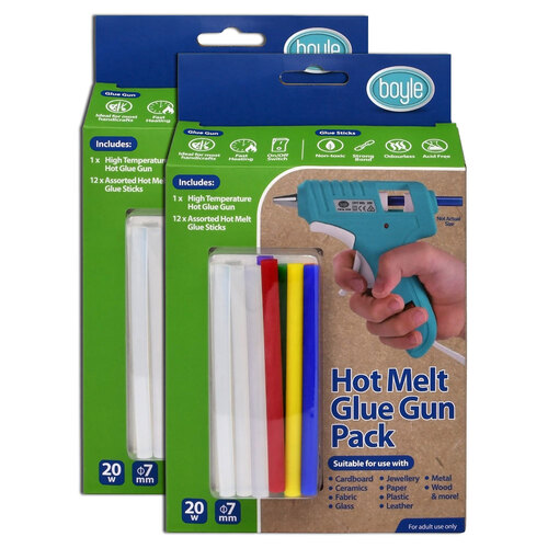 2PK Boyle 20W Hot Melt Glue Gun w/ Adhesive Sticks Pack