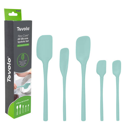 5pc Tovolo Flex-Core All Silicone Flexible Spatula Spoon Set Light Aqua