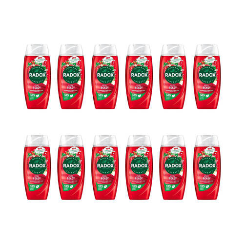 12PK Radox Shower Gel Feel Ready Pomegranate & Apple Scent 225ml Care