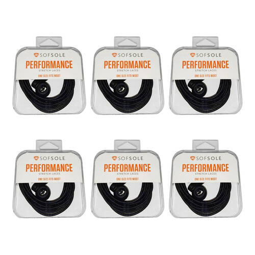 6PK SofSole Performance Stretch Shoe Laces w/ Lock 38in - Black