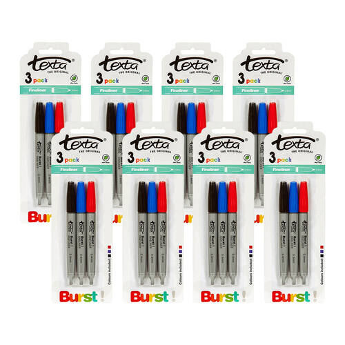 24pc Texta Non-Toxic Fineliner 0.4mm Pens Black/Blue/Red