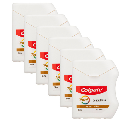 6x 25m Colgate Dental Floss Total Tartar