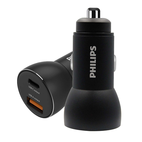 Philips QC+PD Dual Port Car Mobile Charger - Black