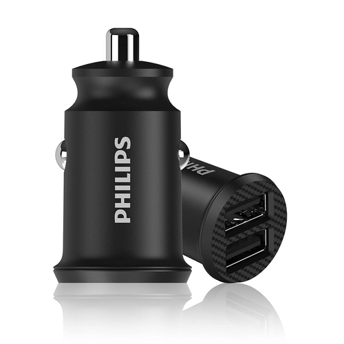 Philips Dual USB-A Port Car Mount Universal Charger For iPhone/Samsung BLK