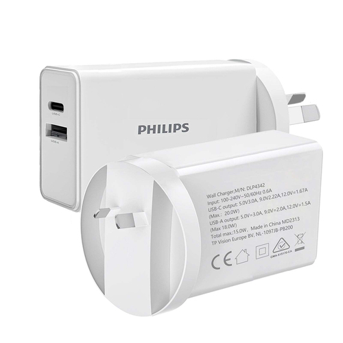 Philips 20W USB Type-C Wall Fast Charger PD Power Adapter For iPhone/Samsung WHT