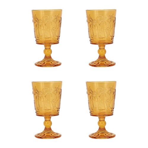 4pc Annabel Trends Goblet Glass Palm Tree Cup Set 16cm - Amber