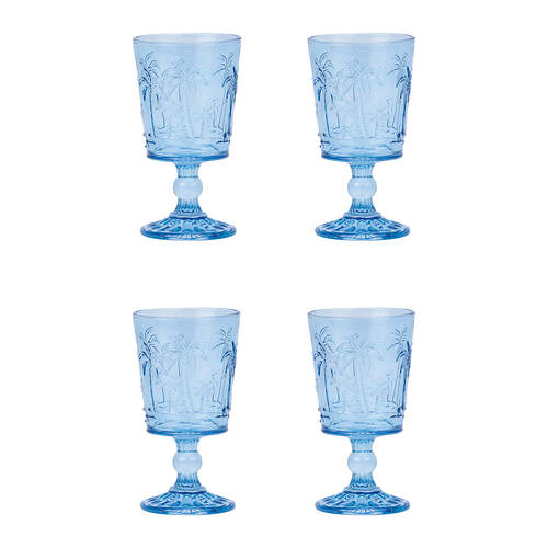 4pc Annabel Trends Goblet Glass Palm Tree Cup Set 16cm - Blue