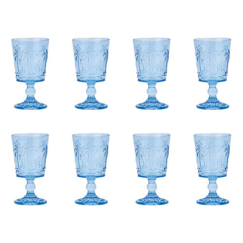 8pc Annabel Trends Goblet Glass Palm Tree Cup Set 16cm - Blue