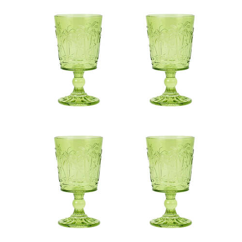 4pc Annabel Trends Goblet Glass Palm Tree Cup Set 16cm - Green