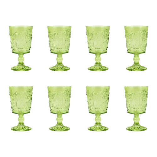 8pc Annabel Trends Goblet Glass Palm Tree Cup Set 16cm - Green